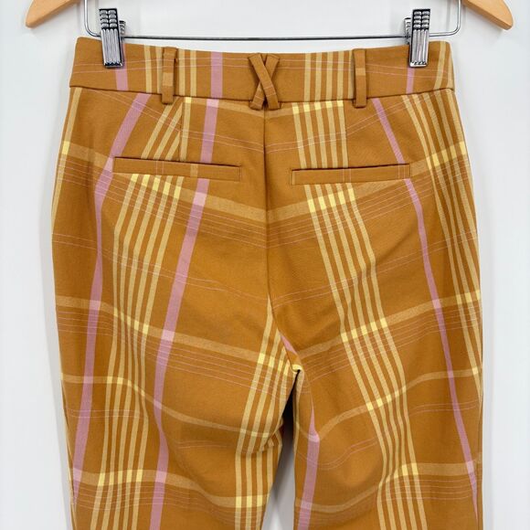 Anthropologie Slim Cropped Kick-Flare Pants, Size 0, Yellow Motif Plaid Office - Picture 8 of 12